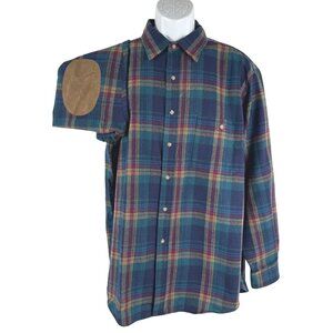 Pendleton Flannel Shirt Large Plaid Elbow Patch Virgin Wool Multicolored TP-3673